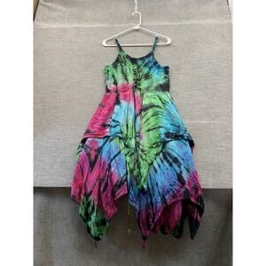 Lapogee Corset Dress Womens One Size Multicolor Tie Dye Handkerchief Hem Lace-Up